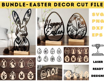 Easter Cut File Bundle - Easter Egg SVG - Easter Bunny SVG - Easter Tag Ornaments Dxf SVG - Bunny Easter Eggs Shelf Sitter Svg