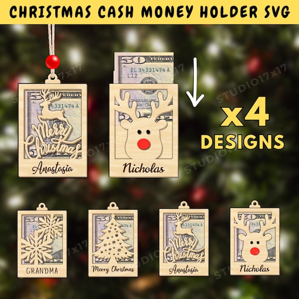 Personalisierte Weihnachten Bargeld Geldhalter Ornament SVG, Holz Weihnachtsverzierungen Laser geschnitten Datei, Weihnachtsgeschenk für Familie, Geldkarte Geschenk SVG