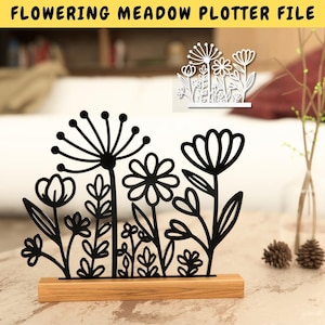 Archivo de trazador de prado florido, SVG de Pascua floral primaveral, DXF de decoración floral, archivo láser de flores en bloque, trazador de prado, decoración de primavera