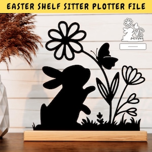 Lapin de Pâques étagère sitter SVG, lapin de Pâques avec support SVG, fichier de Pâques pour traceur laser, décors de Pâques DXF fichier de coupe Cricut