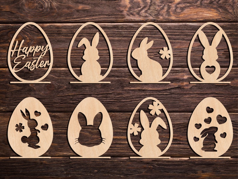 Bunny Easter Eggs Shelf Sitter SVG Easter Eggs With Stand Svg Easter Laser Cut file Set Of 8 Easter Egg Decors DXF SVG Cricut Cut File image 7