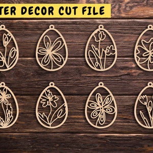 Easter Egg Cut File - Floral Easter Tags SVG - Spring Floral Laser Cut File - Set Of 8 Easter Tag Ornaments DXF SVG - Glowforge Svg