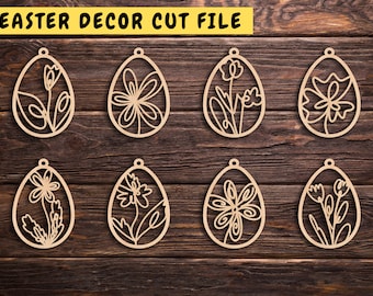 Easter Egg Cut File - Floral Easter Tags SVG - Spring Floral Laser Cut File - Set Of 8 Easter Tag Ornaments DXF SVG - Glowforge Svg