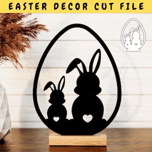 Archivos cortados con láser de Pascua SVG de conejito, archivo cortado con huevo de Pascua, SVG de Pascua, archivo cortado con láser con flores de primavera, archivo de trazador de huevo de Pascua de conejito