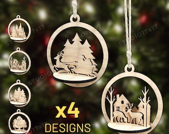 3D Christmas Baubles SVG  BUNDLE Plotterfile, 3D Christmas Tree Bauble Ornaments, Round Design Christmas Hanging Bauble Digital Download SVG