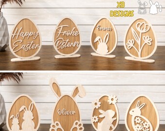 Two Layered Bunny Easter Eggs Shelf Sitter SVG, Osterhase With Stand SVG, Multilayer Set Of 8 Easter Egg Decors, Easter Cricut File
