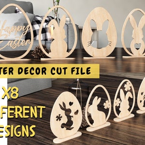 Bunny Easter Eggs Shelf Sitter SVG - Easter Eggs With Stand Svg - Easter Laser Cut file -Set Of 8 Easter Egg Decors DXF SVG Cricut Cut File