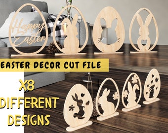 Bunny Easter Eggs Shelf Sitter SVG - Easter Eggs With Stand Svg - Easter Laser Cut file -Set Of 8 Easter Egg Decors DXF SVG Cricut Cut File