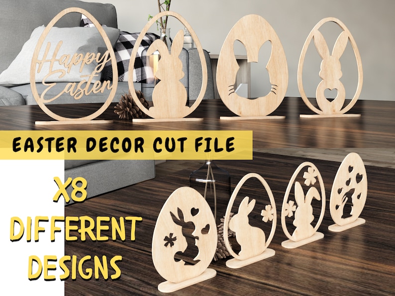 Bunny Easter Eggs Shelf Sitter SVG Easter Eggs With Stand Svg Easter Laser Cut file Set Of 8 Easter Egg Decors DXF SVG Cricut Cut File image 1