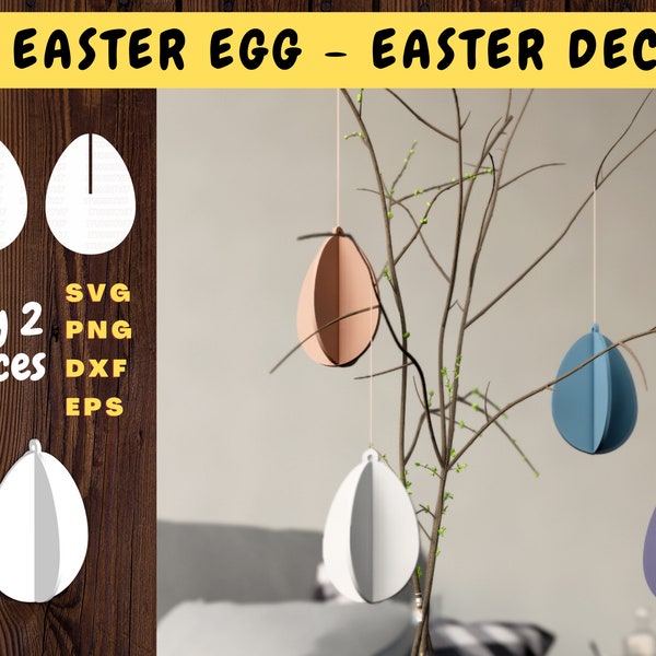 Easter Egg 3D SVG Cut File - Easter Egg Plotter File - Easter Decor - Easter Tag Ornaments - Easter Basket Tags -  Easy Paper Cut - Cricut