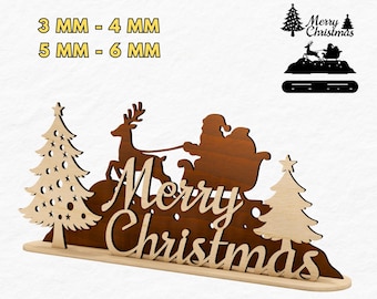 Escena navideña SVG cortada a láser, archivo de corte navideño en capas, SVG de pueblo invernal en capas, SVG de decoraciones navideñas, archivo láser de árbol de Navidad