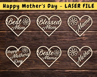 Happy Mother's Day Heart Tag - Mother's Day Laser Cut File - Mom Gifts - Mom Cut File for Cricut - Gift For Mom - GlowForge Tested