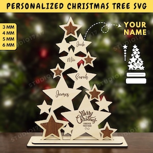 Personalized Christmas Tree Plotter File SVG, Christmas Tree Custom Laser Cut, Christmas Decoration SVG,  Laser Cut Xmas Tree Ornament Dxf