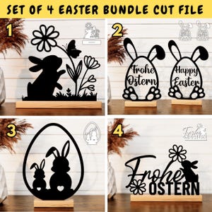 4er-Set Ostern-Schnittdatei-Bundle, Osterei SVG, Osterhase SVG, Blumen-Ostern-Schnittdatei, Osterhase mit Stand SVG, Kantenhocker Ostern