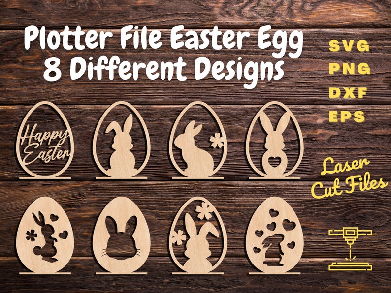 Bunny Easter Eggs Shelf Sitter SVG Easter Eggs With Stand Svg Easter Laser Cut file Set Of 8 Easter Egg Decors DXF SVG Cricut Cut File image 6