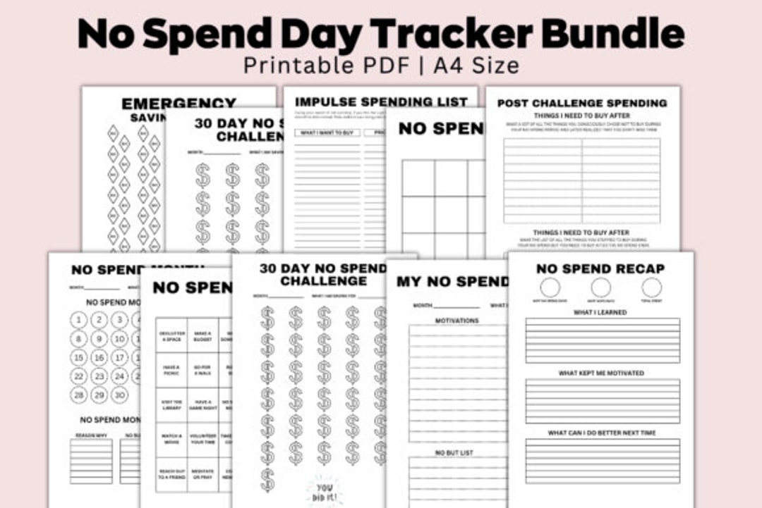 No Spend Day Tracker Printable Bundle, No Spend Challenge Tracker ...
