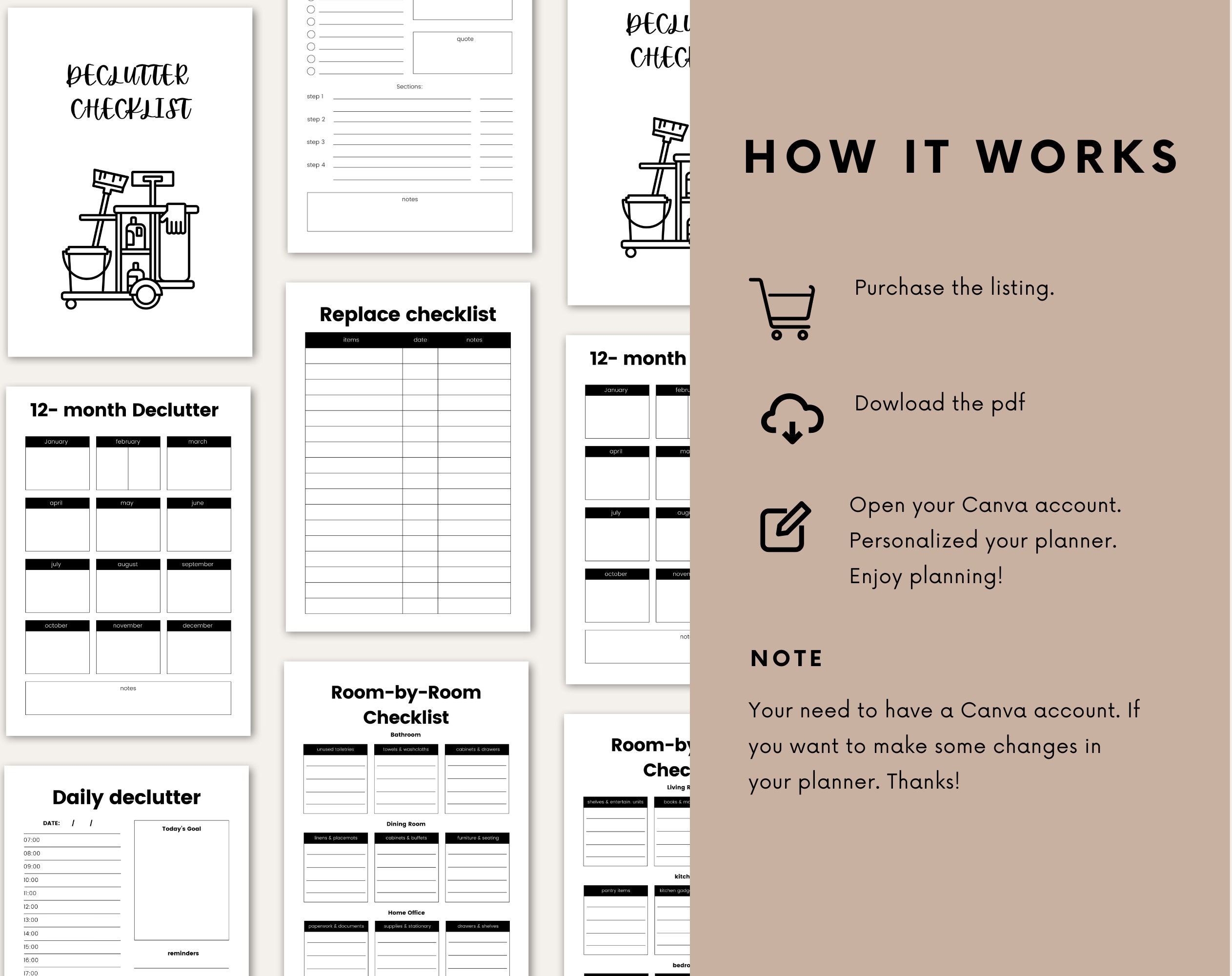EDITABLE Declutter Check List Printable Planner Canva Cleaning ...