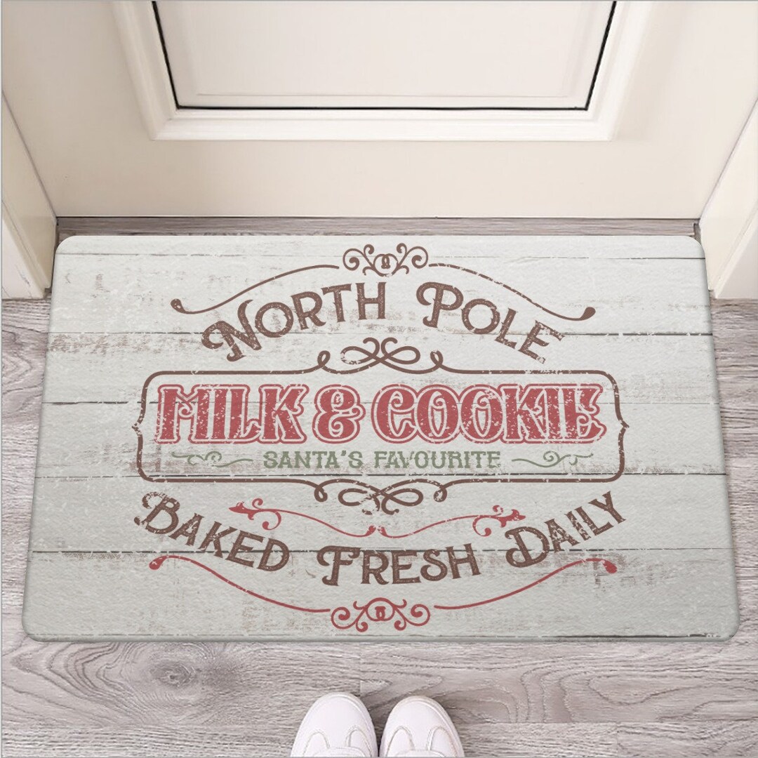 North Pole Milk & Cookie Doormat Rustic Christmas Decor Etsy