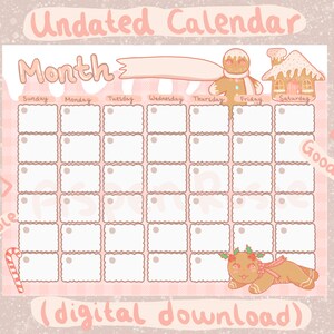 Lindo Calendario Imprimible Sin Fecha de Pan de Jengibre / Lindo Calendario Digital / Calendario Kawaii / GoodNotes / Calendario Mensual / Tamaño de Carta