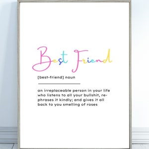 Best Friend Definition Meaning Wall Art Bestie Best Friend Gift Printable Wall Art Digital Download Print Best Friend Birthday