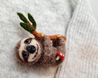Brooches, Pins & Clips, Handmade 100% Wool Felt Sloth Brooch, Bridesmaid, Christmas, Birthday Gift