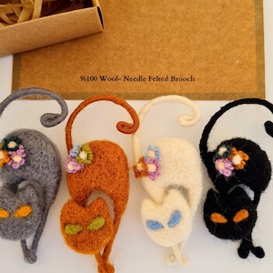 Brooches, Pins & Clips, Handmade 100% Wool Felt Cat Brooch, Bridesmaid, Mother&#39;s Day, Birthday Gift