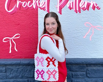 Ribbon Tote Crochet PATTERN PDF | Bow Tote Bag