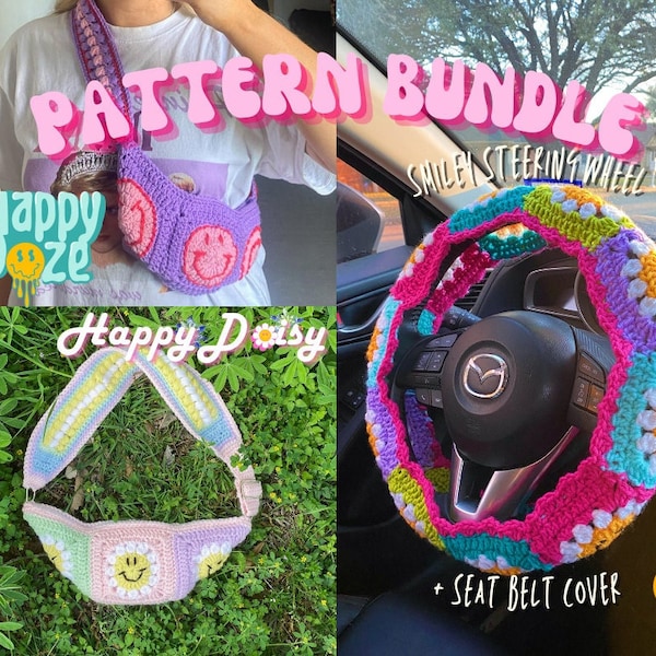 SMILEY PATTERN BUNDLE | Steering wheel Cover, Happy Daisy + Daze