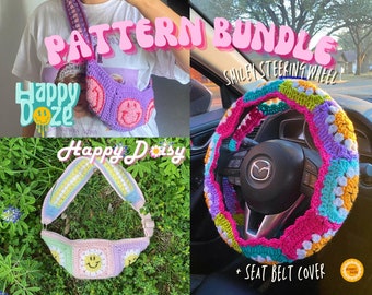 SMILEY PATTERN BUNDLE | Steering wheel Cover, Happy Daisy + Daze