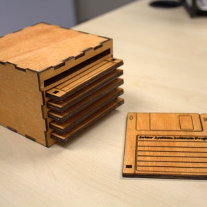 Floppy Disk Coaster with 6 Slot Holder SVG PDF DXF