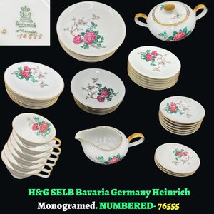H&G SELB Vintage Bavaria Heinrich Antique Porcelain 6-Person Dinner Service Set Dinnerware Floral Colorful