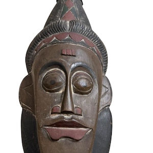 20X8 Hand Carved Vintage Wooden Masks Antique Wall Decor Hanging Wood Tribal Art