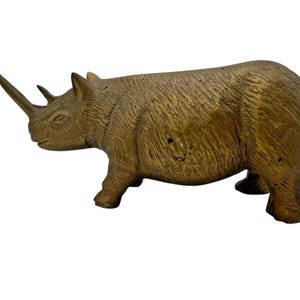 L 8.5&quot; Vintage RHINOCEROS Brass SOLID Home Decor Antique Animal Figurine Statue