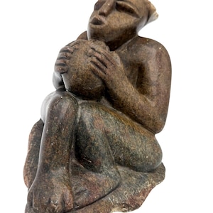 Vintage Hand Carved Stone SIGNED Art Deco Figurine Home Decor Statue Sculpture