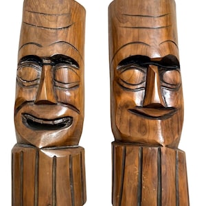18X6 Hand Carved Vintage Wooden Masks Antique Wall Decor Hanging Wood Tribal Art