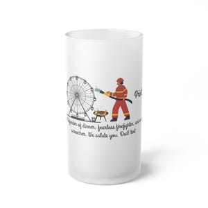Fathers day Personalized Frosted Glass Beer Mug, Firefighter Gift, Unique Father&#39;s Day Present, Custom Drinkware for Celebrations, humor
