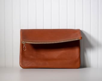 Cartera de mano de cuero auténtico