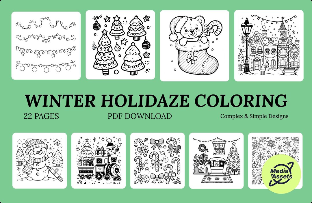 Winter Holidays Coloring Pages PDF Download 22 Pages - Etsy