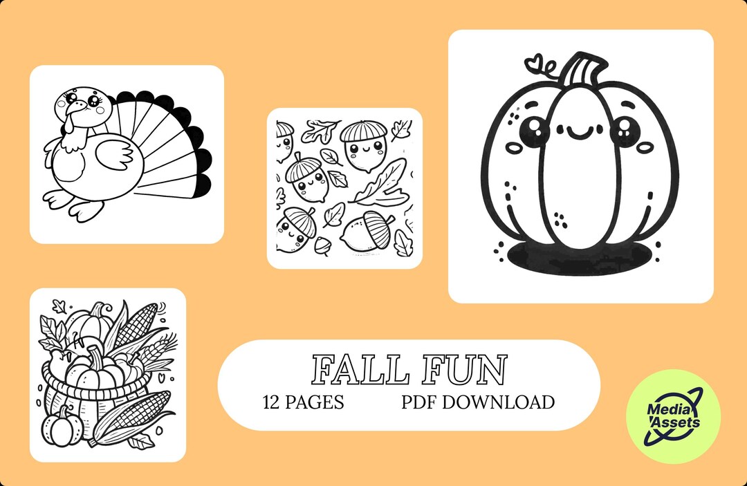 Fall Fun Coloring Pages PDF Download 12 Pages Total - Etsy