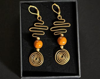 Handmade Brass Wire Earrings, Spiral Symbol, Boho Jewelry