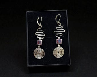 Spiral Wire Earrings, Silver wire, Geometric, Tribal, Boho