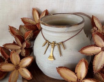 Minimal Brass Charm Necklace, Boho Layering Jewelry