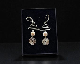 Handmade Silver Spiral Earrings, Totemic Boho Jewelry, rustic jewellery