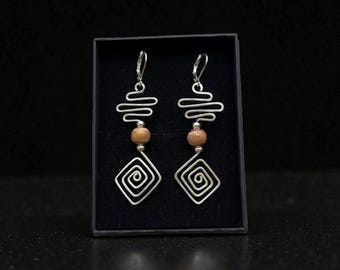 Handmade Silver Wire Earrings, Geometric Boho Tribal Jewelry