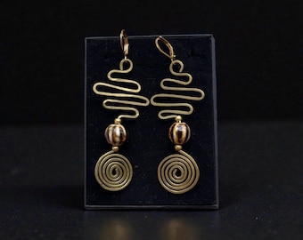 Spiral Brass Wire Earrings, Totemic Handmade Jewelry