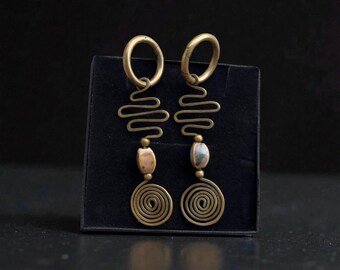 Handmade Brass Wire Ear Hangers, Tribal Boho Earrings