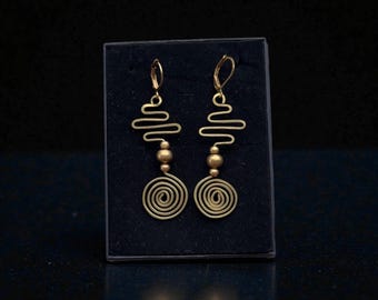Handmade Spiral Brass Wire Earrings, Tribal Boho Jewelry