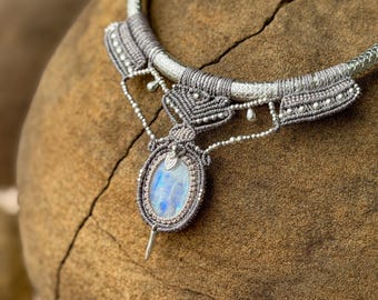 Moonstone tribal choker, bohemian necklace, crystal talisman, alternative whimsical jewellery