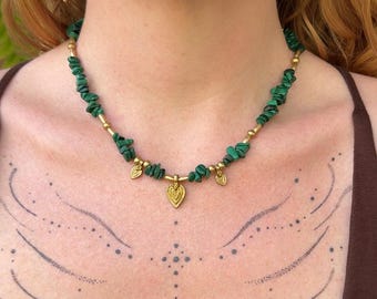 Crystal bead necklace, handmade beaded necklace, boho style, brass charm, trendy jewellery