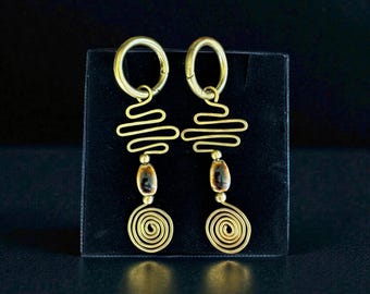 Handmade Brass Spiral Ear Hangers, Tribal Boho Jewelry